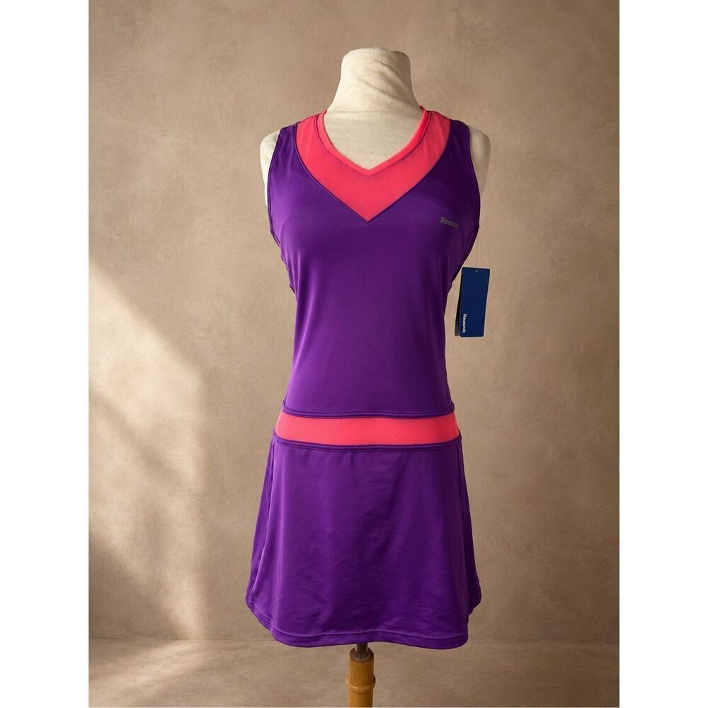 Reebok Sz S Quest Tennis Dress NWT Purple Pink Colorblock Racerback Activewear